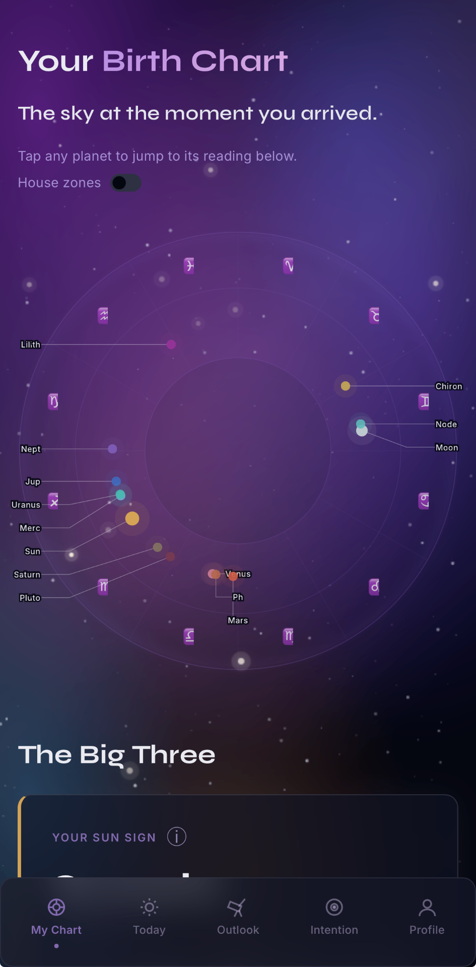 STELLWAY birth chart screen